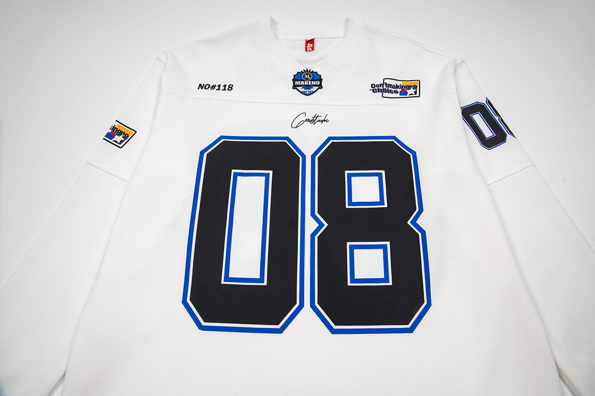 Camiseta de Manga Larga de Fútbol Americano – Top Streetwear Varsity con Número 08