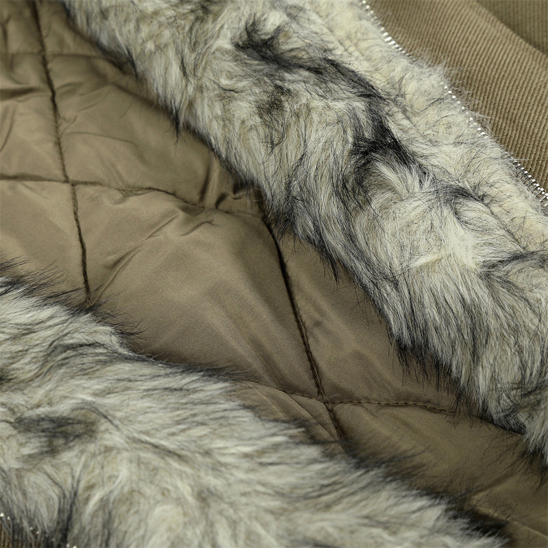 Veste homme doublée sherpa, bomber à col en fourrure avec écusson croix et détails à boucle