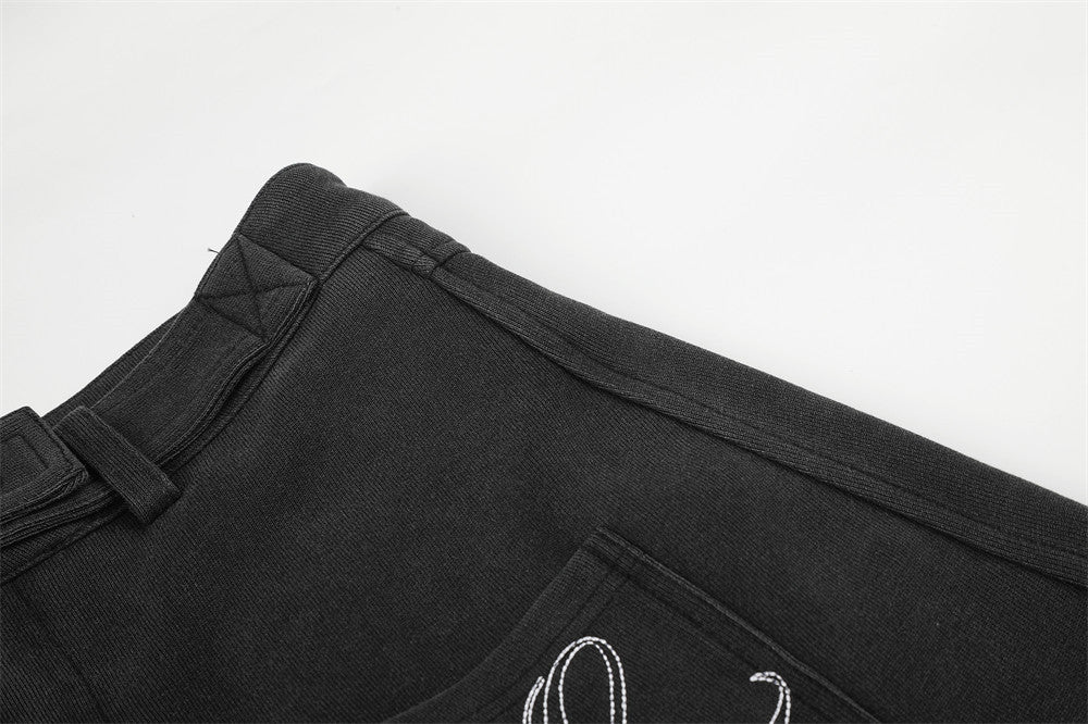 Wide-Leg Barrel Pants – Oversized Fit with Embroidered Pockets & Crossover