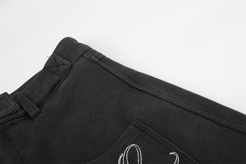Wide-Leg Barrel Pants – Oversized Fit with Embroidered Pockets & Crossover
