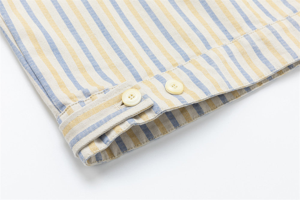 Striped Zip-Up Workwear Jacket – Relaxed Fit Retro Shirt Collar Outerwear