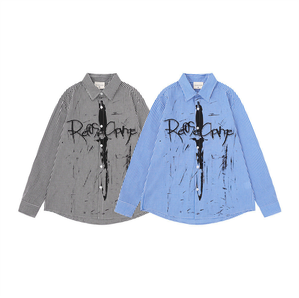 Chemise homme à manches longues en vichy avec imprimé graffiti à l’encre