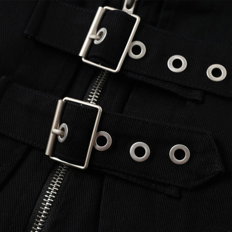 Chaqueta bomber corta para hombre con tiras de hebilla y cuello alto – Cazadora utilitaria con cremallera