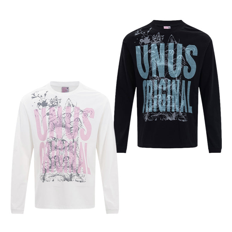 Tee-shirt graphique à manches longues – UNUS Original, imprimé chat, style streetwear