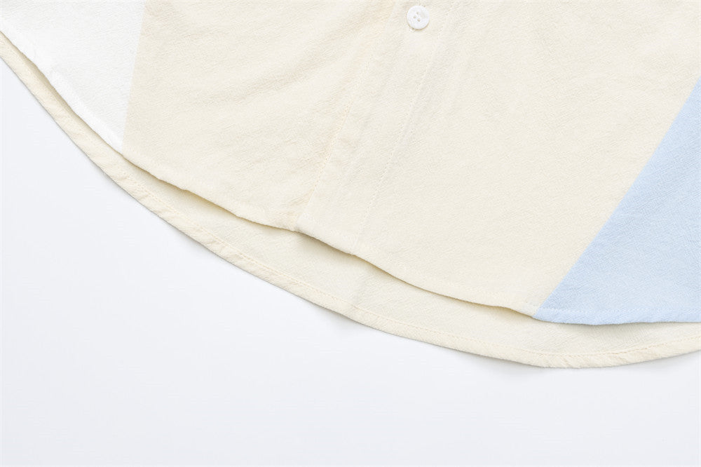 Chemise oversize boutonnée à manches longues, colorblock chien cartoon – Coupe décontractée