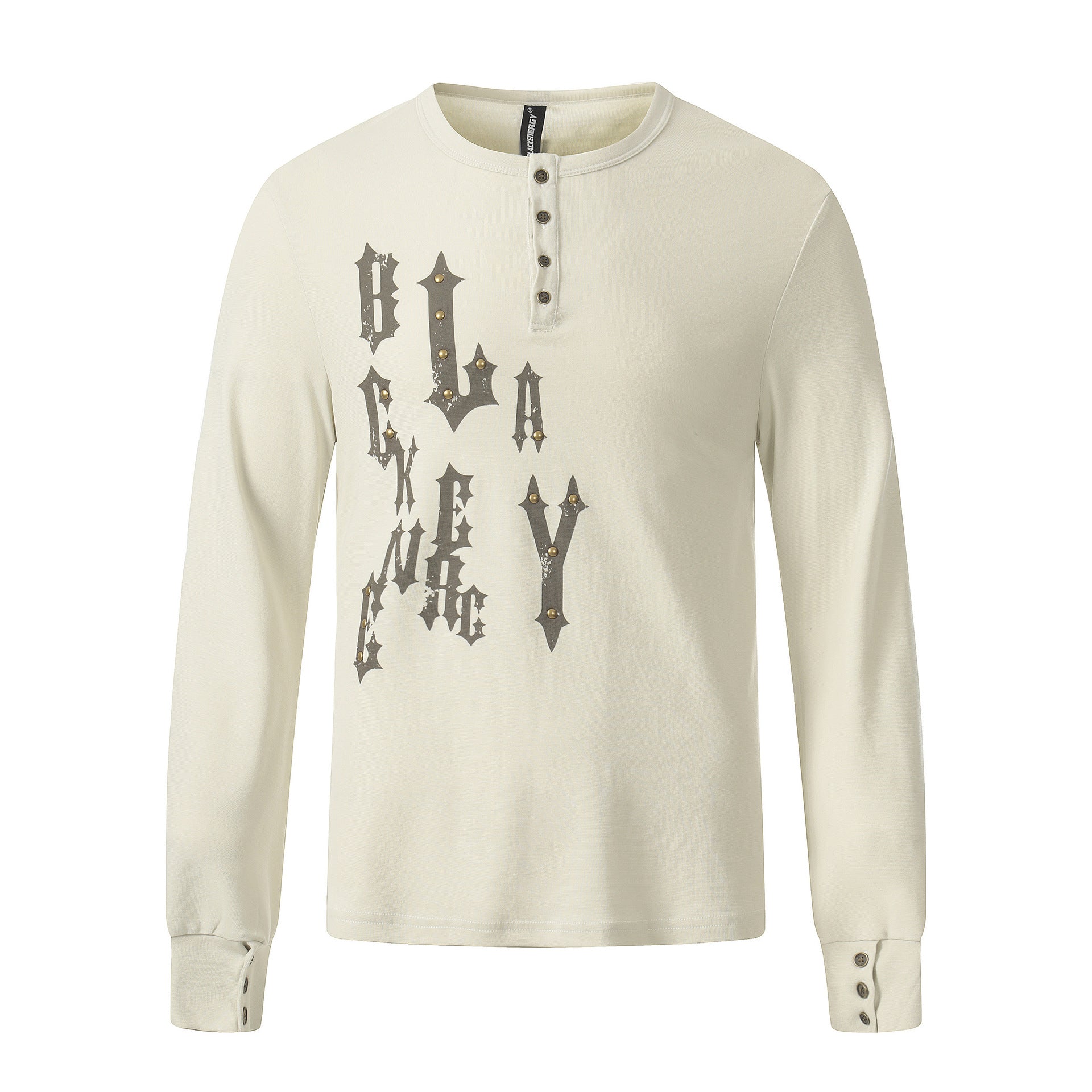 Chemise Henley à manches longues avec motif gothique clouté – Haut ajusté à superposer