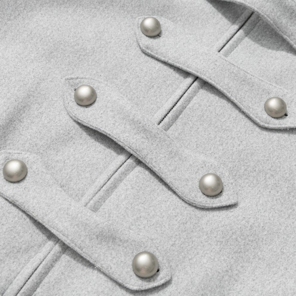 Men's Military-Style Stand Collar Padded Jacket with Double-Breasted Button