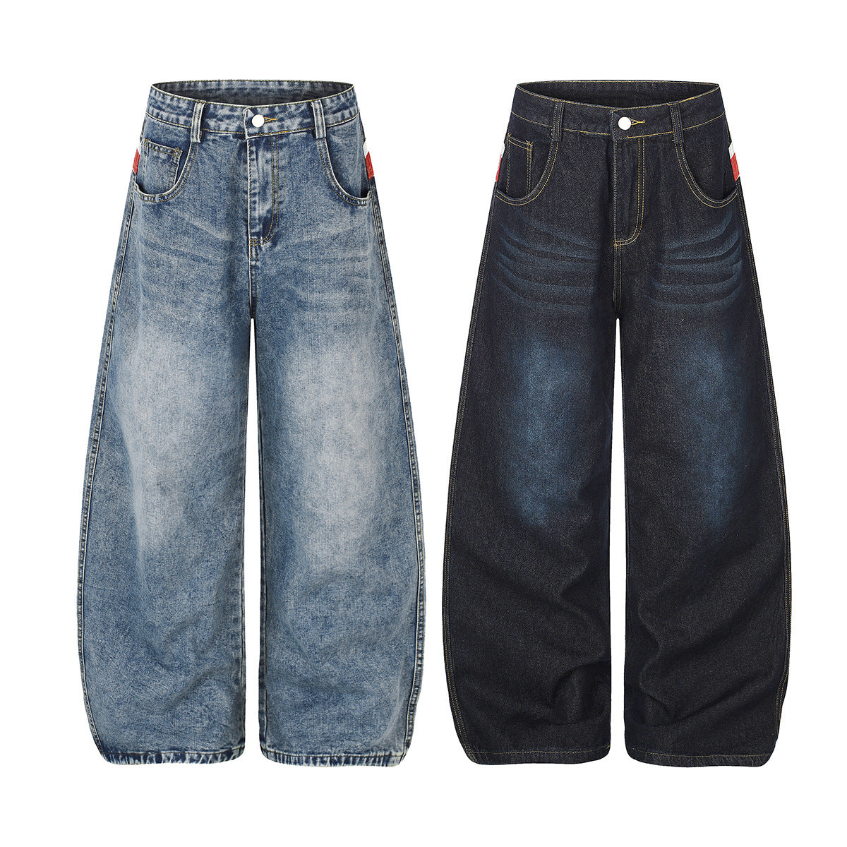 Jean baggy délavé clair – Denim à jambes larges avec imprimé Union Jack