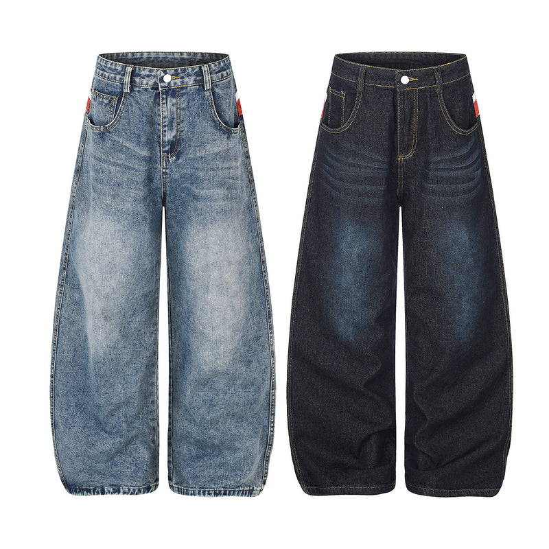 Jean baggy délavé clair – Denim à jambes larges avec imprimé Union Jack