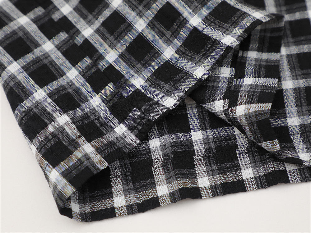 Plaid Long Sleeve Shirt – Oversized Fit with Raw-Edge Appliqué Detail