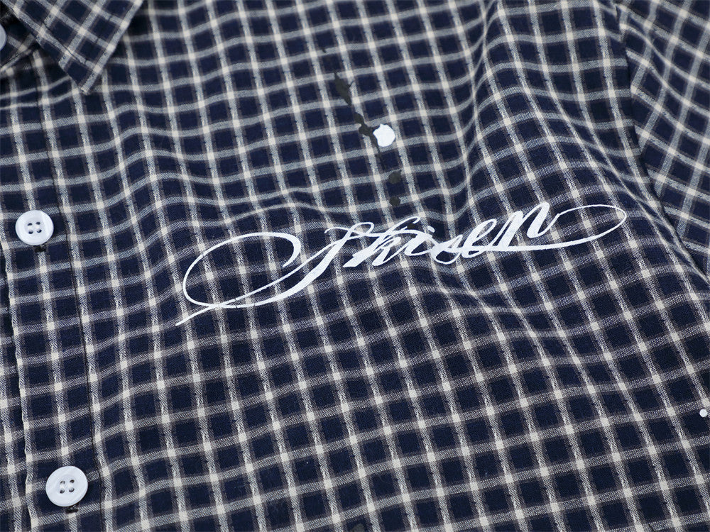 Plaid Check Short Sleeve Shirt – Oversized Streetwear with Script Print
