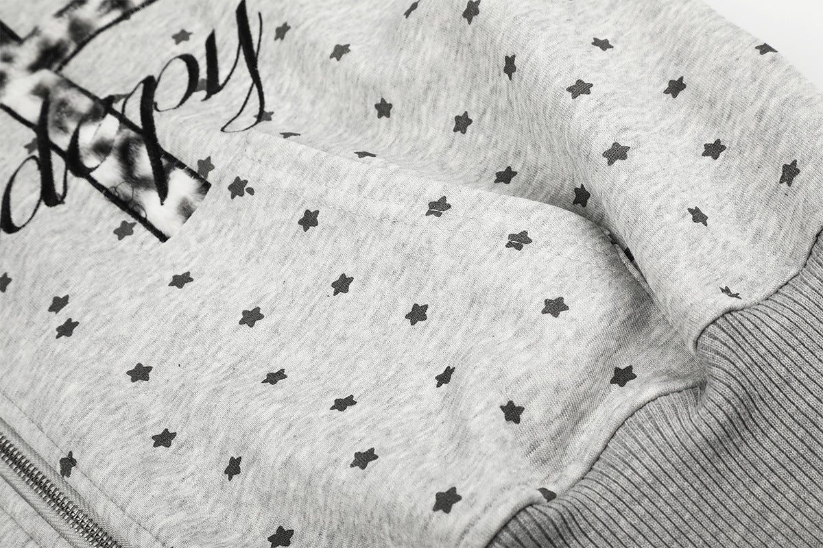 Sweat à capuche zippé court à motif étoiles et croix