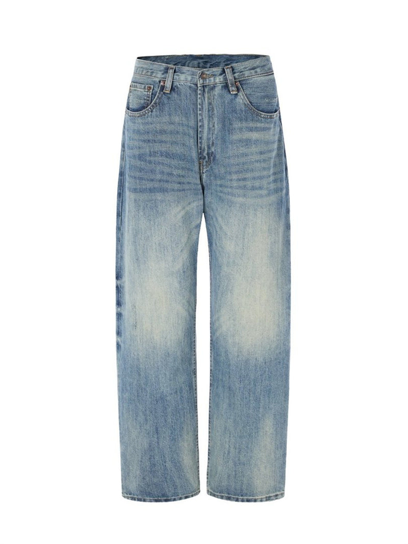 Wide-Leg Washed Vintage Blue Jeans – Men's Relaxed Straight Denim