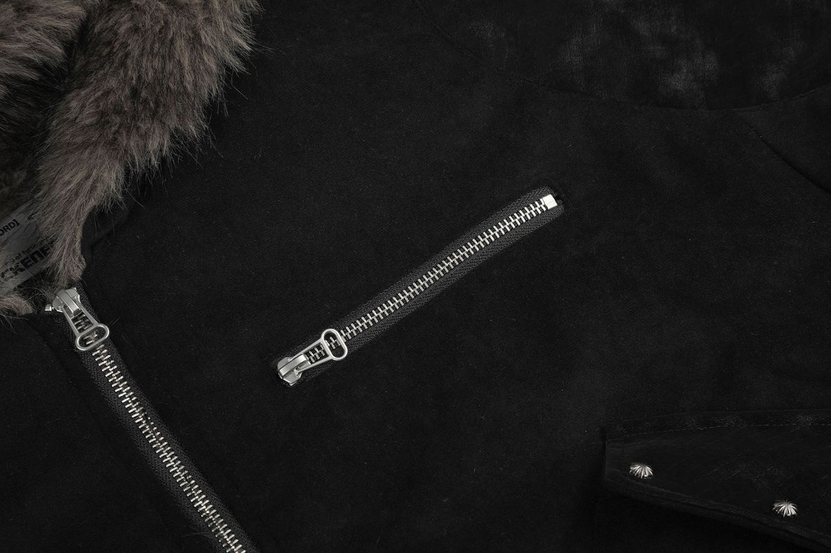 Fur-Trim Hooded Bomber Jacket – Padded Black Flight Jacket with Faux Fur Hood