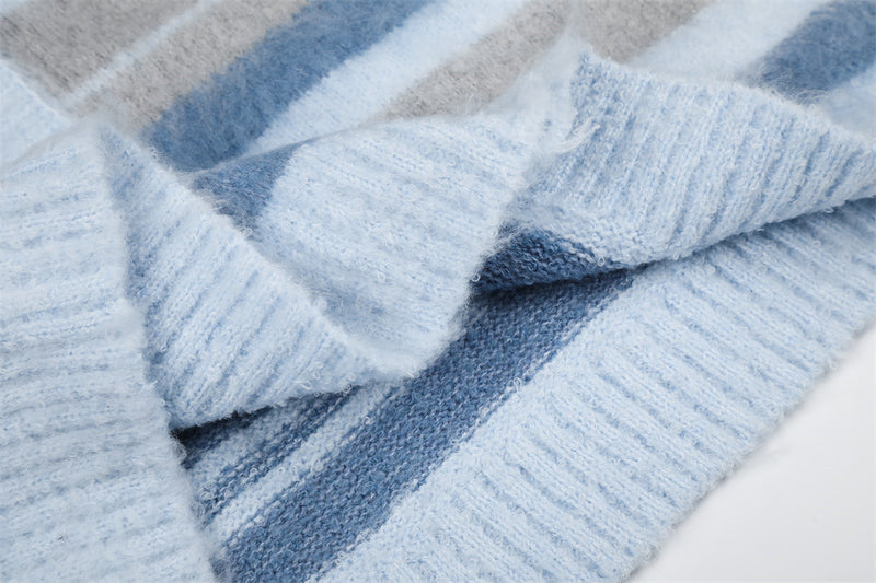 Striped V-Neck Cardigan Sweater – Oversized Colorblock Knit