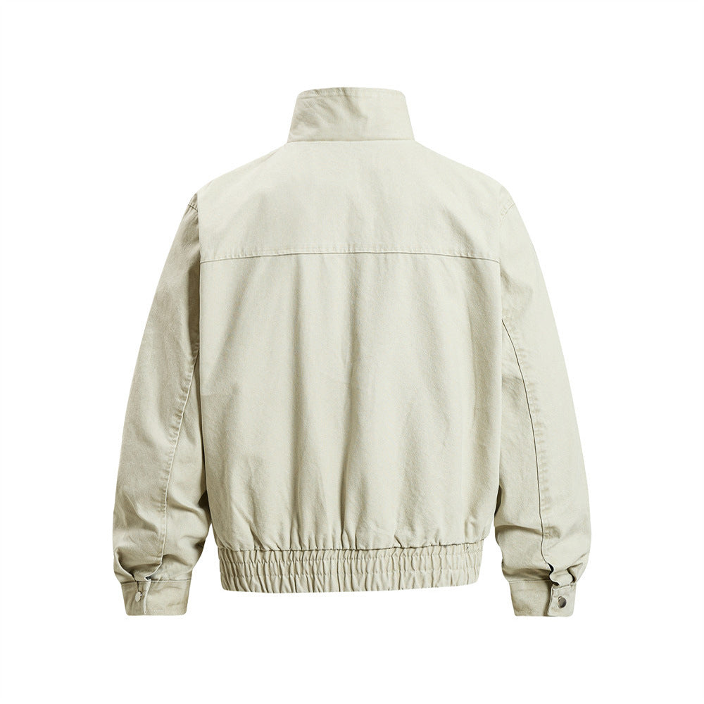 Men's Cargo Bomber Jacket with Multi-Pocket Stand Collar, Relaxed Fit