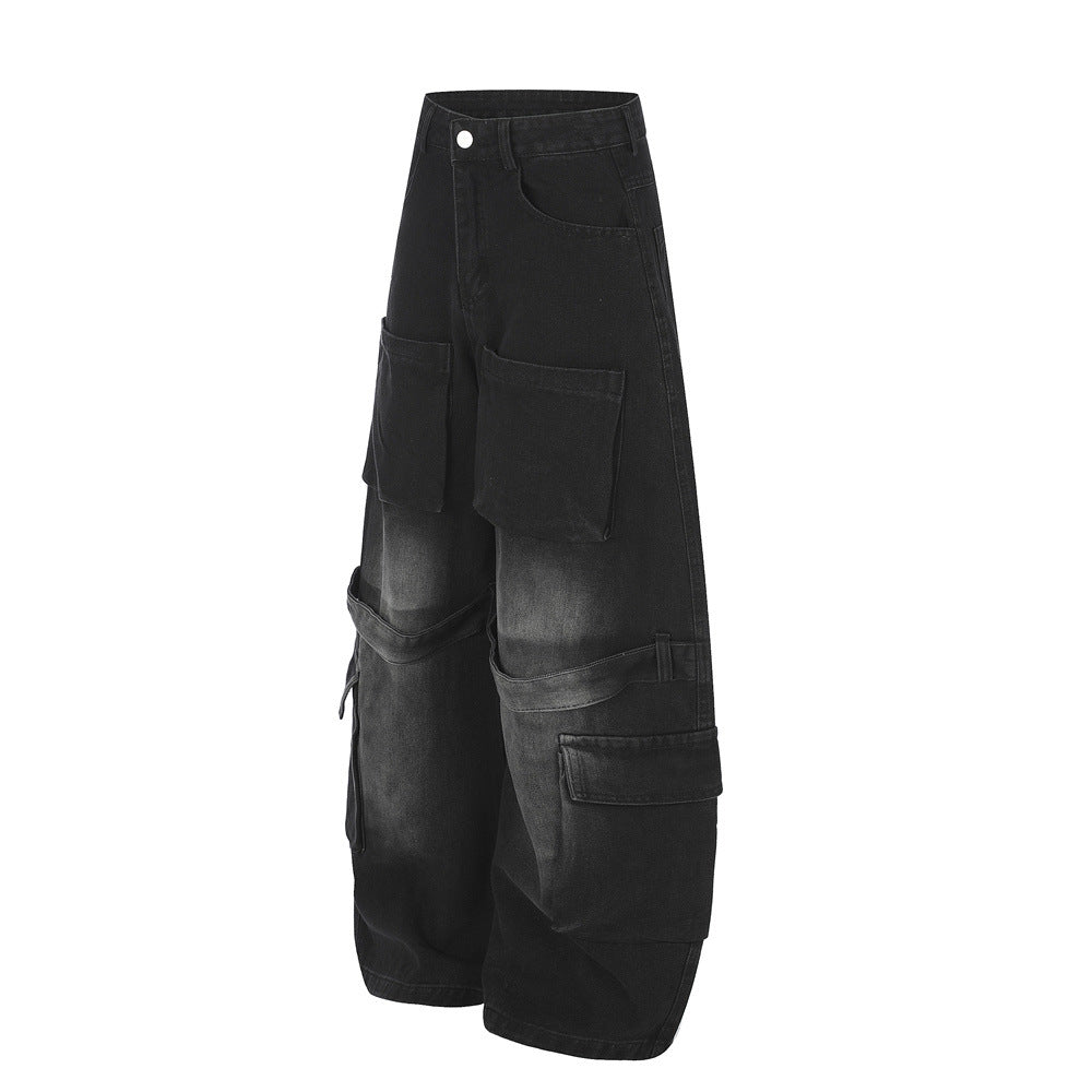 Baggy Cargo Jeans Men – Wide Leg Multi-Pocket Washed Denim