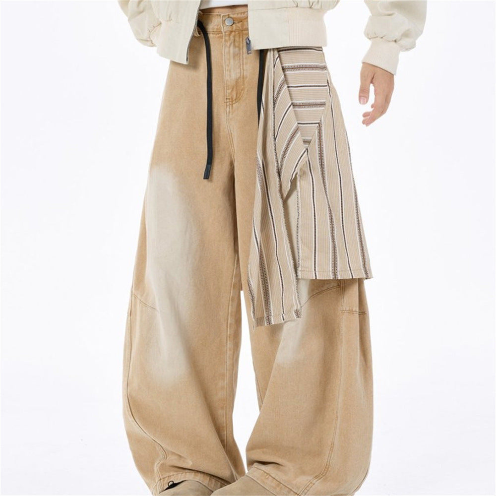 Wide-Leg Baggy Jeans with Detachable Plaid Skirt Overlay — Men's Punk Street