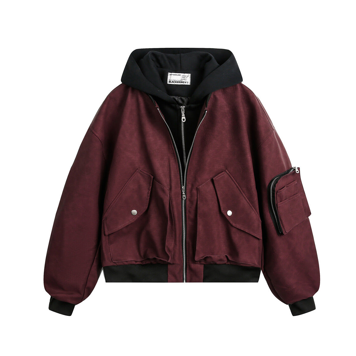 Oversized Hooded Bomber Jacket – Vintage American Streetwear PU Leather Flight