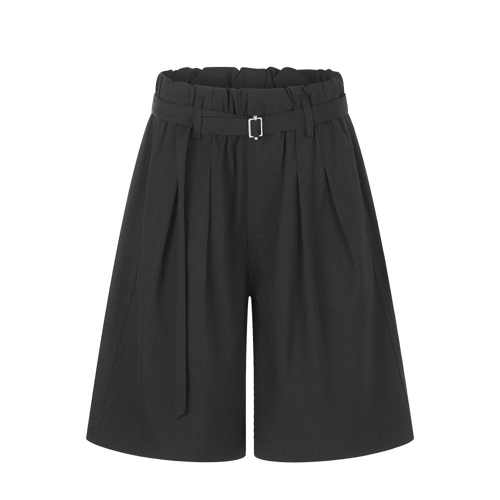 Wide-Leg Tailored Shorts with Belt – High Waist Pleated Bermuda