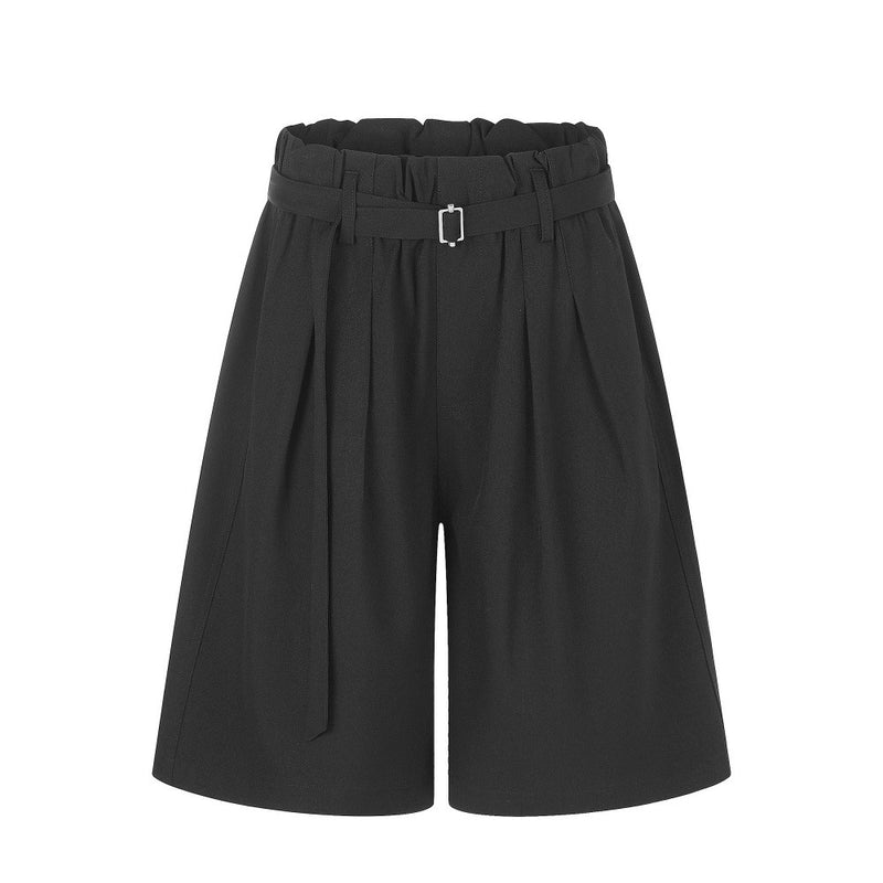 Wide-Leg Tailored Shorts with Belt – High Waist Pleated Bermuda
