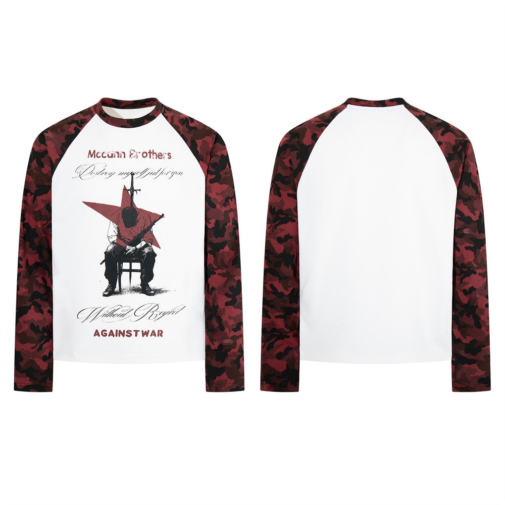 Men's Camo Raglan Long Sleeve Shirt – Graphic Star & Knight Print