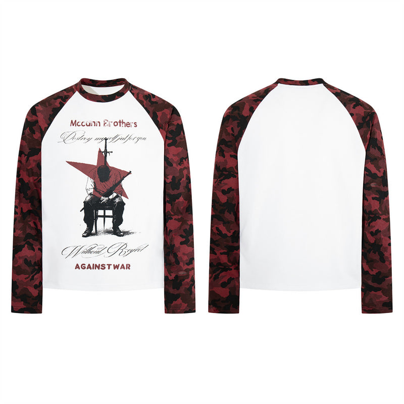 Men's Camo Raglan Long Sleeve Shirt – Graphic Star & Knight Print
