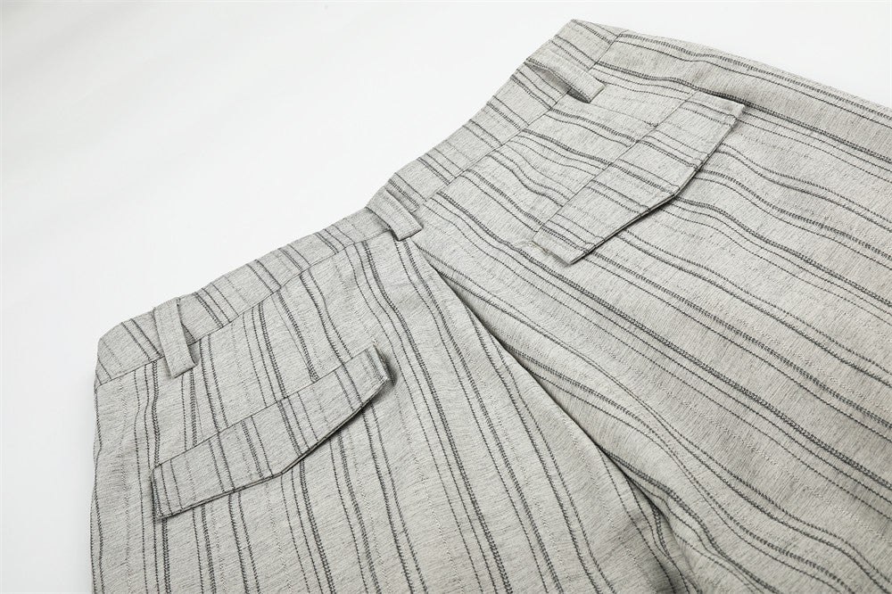 Wide-Leg Striped Trousers – Button-Fly Pleated Straight-Cut Pants