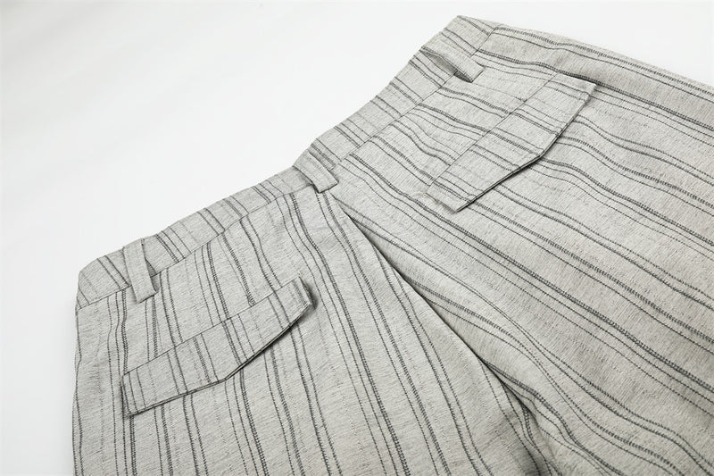 Wide-Leg Striped Trousers – Button-Fly Pleated Straight-Cut Pants
