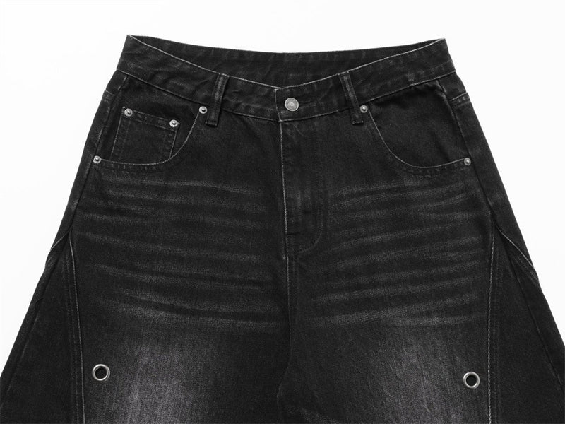 Men's Punk Wide-Leg Jeans with Metal Eyelet Detail – Deconstructed Baggy Denim
