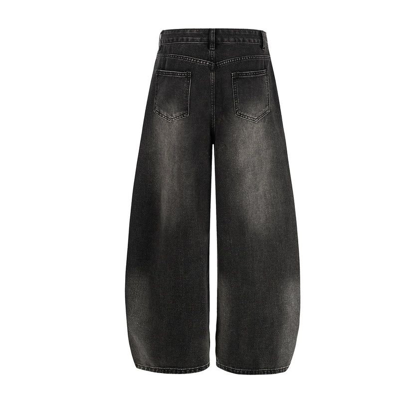Jean baggy taille haute – Denim barrel à jambes larges avec étoiles en strass