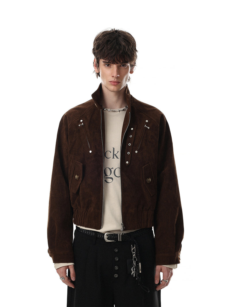 Blouson bomber court en suédine avec éléments métalliques – Style streetwear punk
