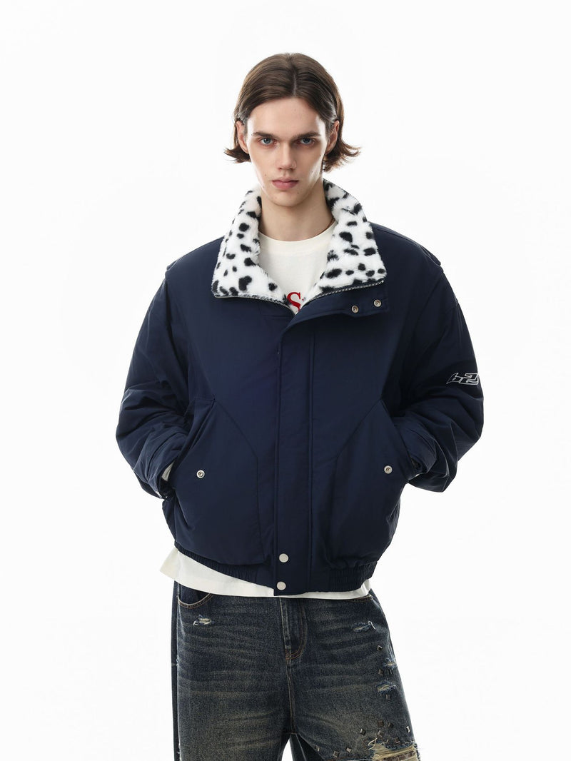 Reversible Dalmatian Faux Fur Bomber Jacket – Two-Way Wear Padded Coat