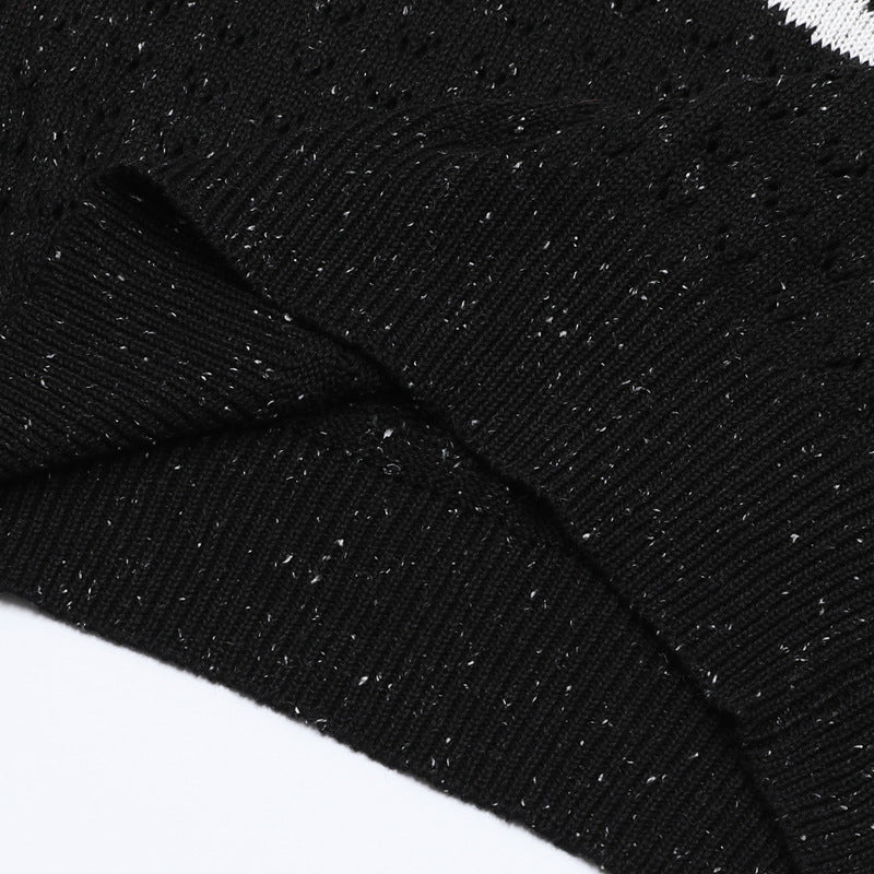Cat Jacquard Polo Collar Openwork Knit Sweater – Unisex Korean Style