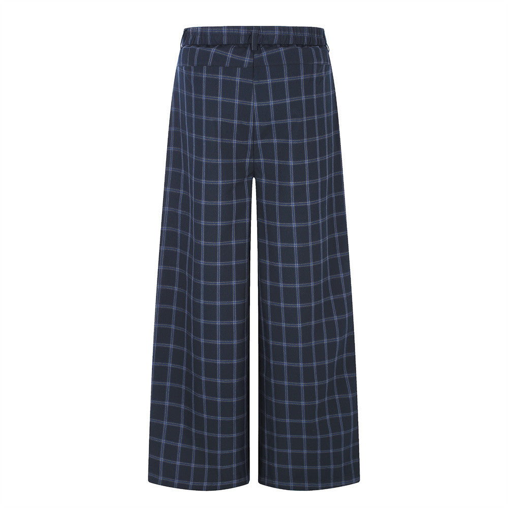 Wide-Leg Plaid Trousers – Men's High-Street Button-Fly Straight Pants