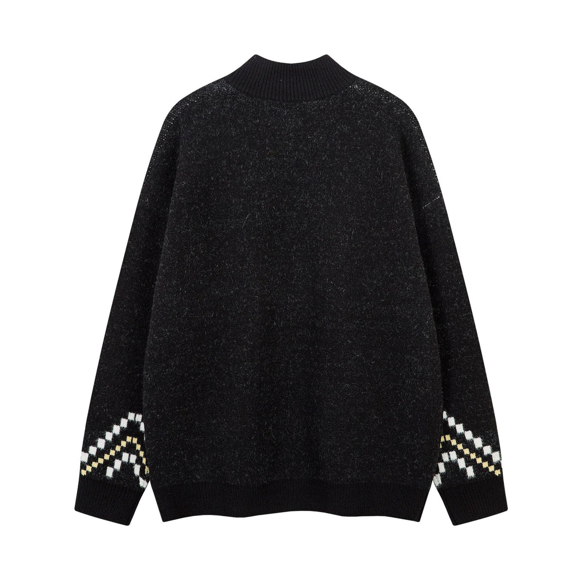 Pixel Art Zip-Up Knit Cardigan Sweater – Retro American Vintage Jacquard