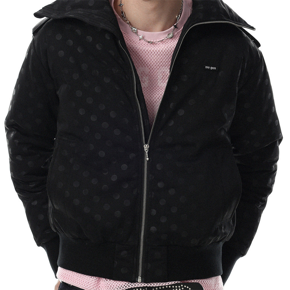 Men's Polka Dot Puffer Bomber Jacket – Oversized Padded Winter Coat