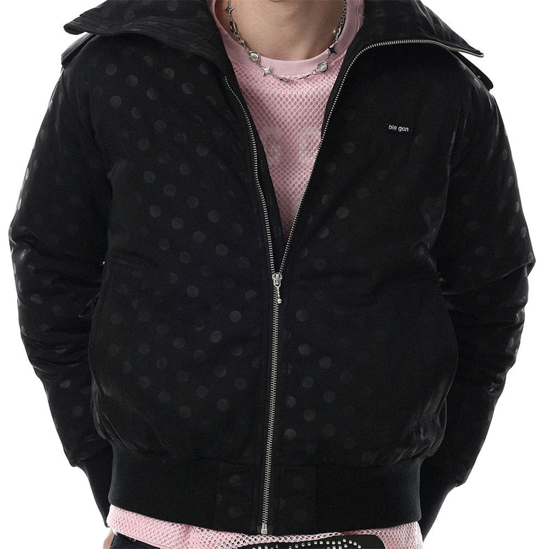 Men's Polka Dot Puffer Bomber Jacket – Oversized Padded Winter Coat