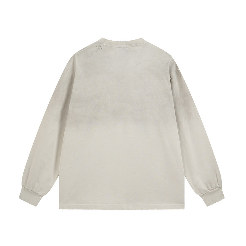 Langarmshirt mit 777-Zahlendruck – Used-Look-Rundhals-Streetwearshirt