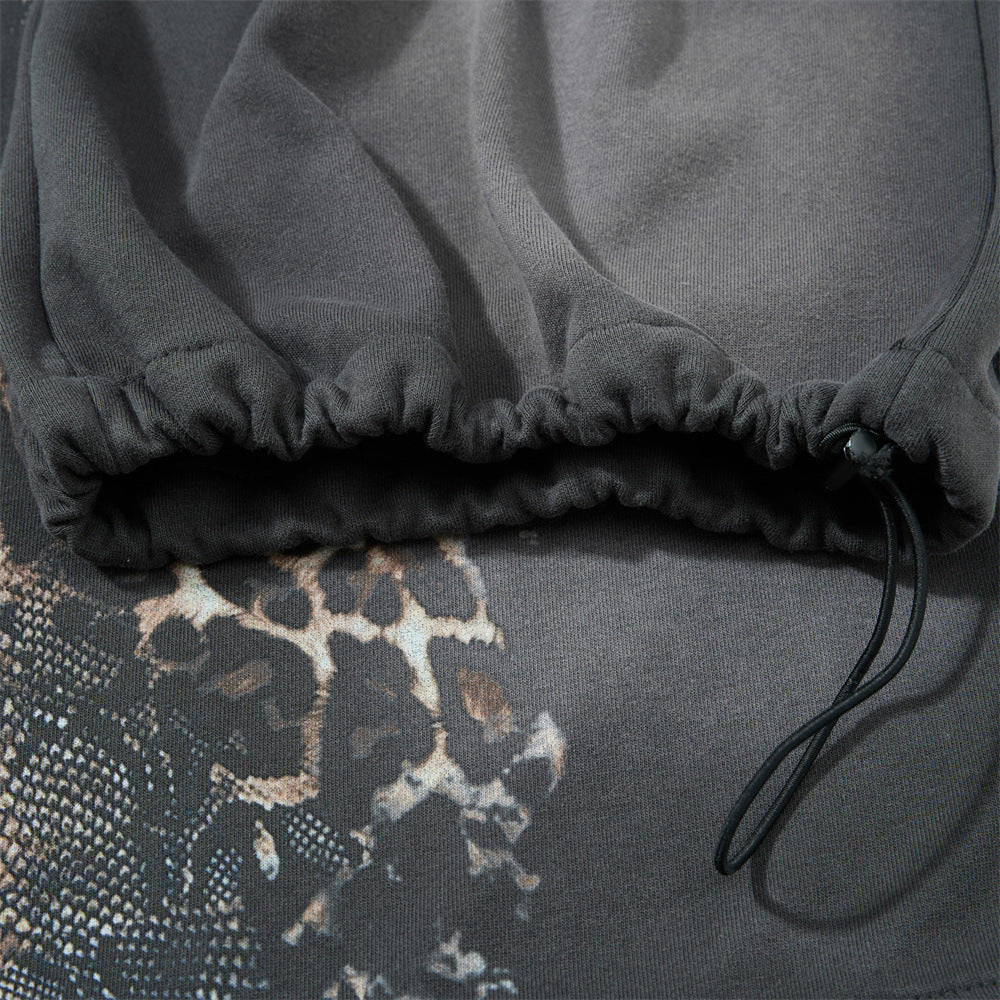 Wide Leg Sweatpants with Plaid Waistband & Animal Print Graphic
