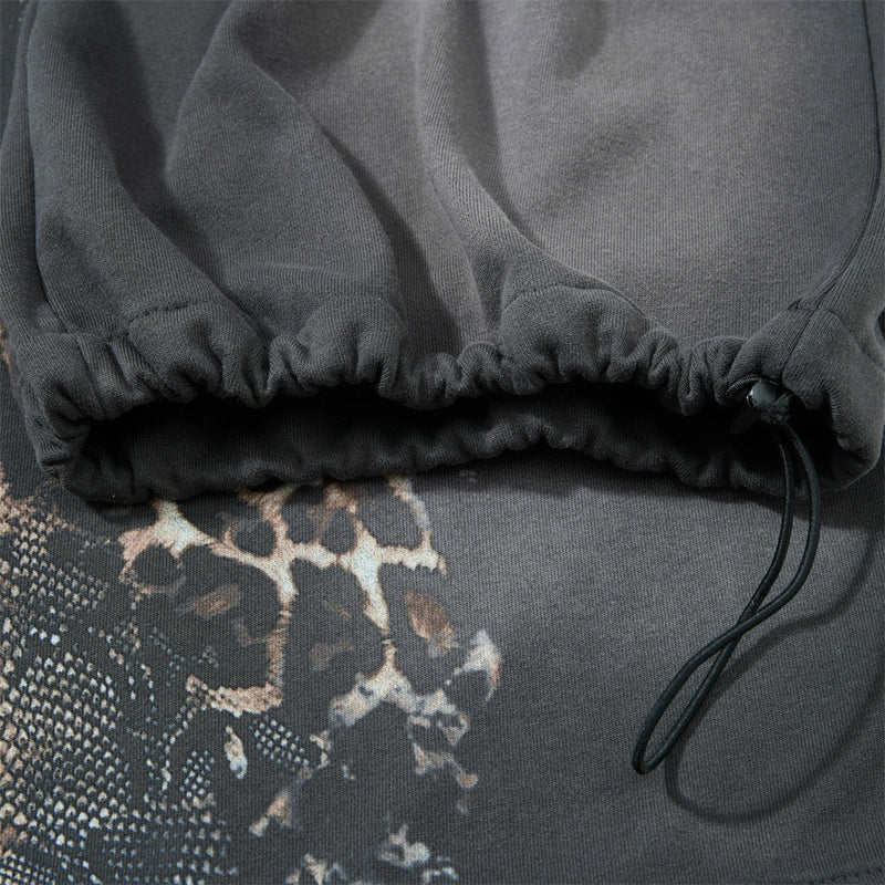 Wide Leg Sweatpants with Plaid Waistband & Animal Print Graphic