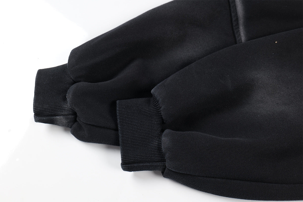 Sudadera de hombre con capucha y cremallera, paneles lavados y corte extragrande