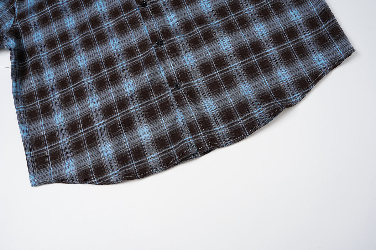Kariertes Flanell-Overshirt mit Varsity-Emblem & Nummern-Grafik