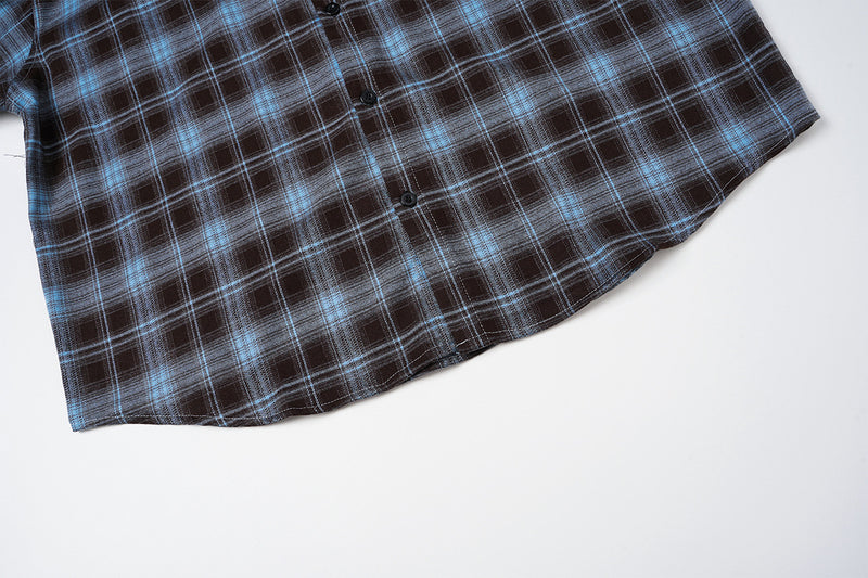 Kariertes Flanell-Overshirt mit Varsity-Emblem & Nummern-Grafik