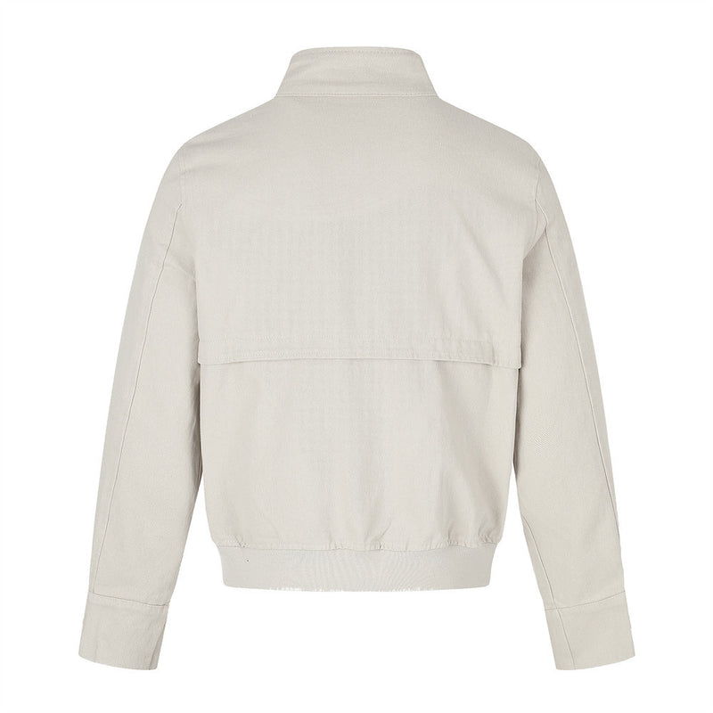 Men's Military-Inspired Short Jacket with Stand Collar, Buckle Straps & Button