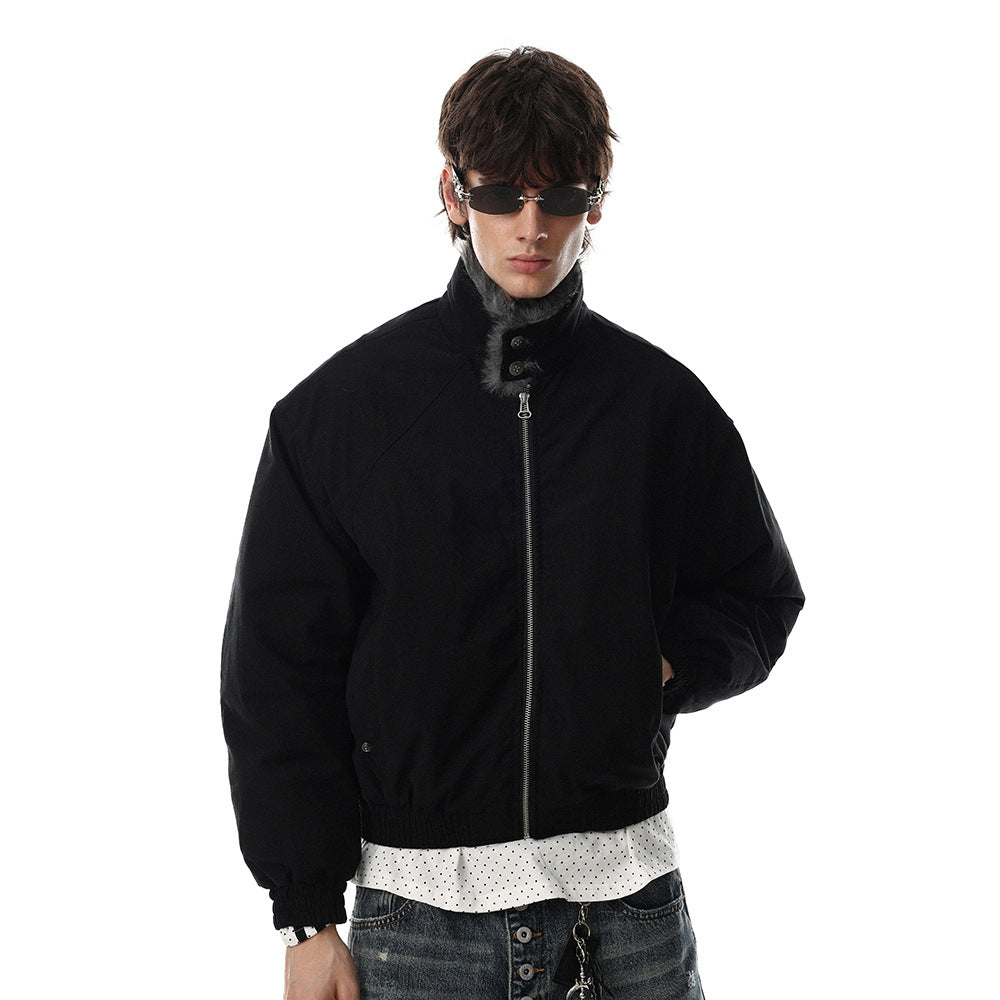 Faux Fur Collar Bomber Jacket – Men's Oversized Short Padded Coat
