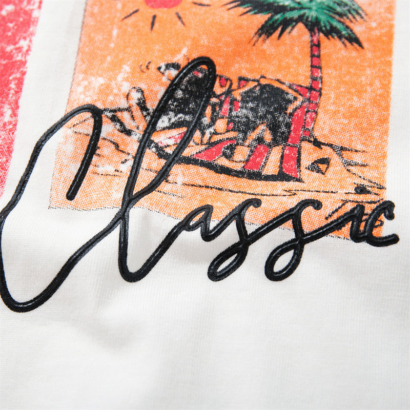 T-shirt graphique homme à manches longues – Imprimé collage en neuf panneaux, col rond décontracté