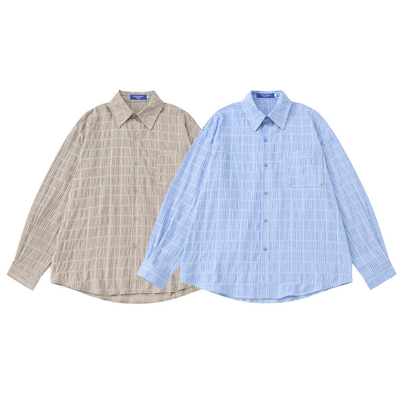 Men's Plaid Textured Long-Sleeve Oversized Button-Up Shirt