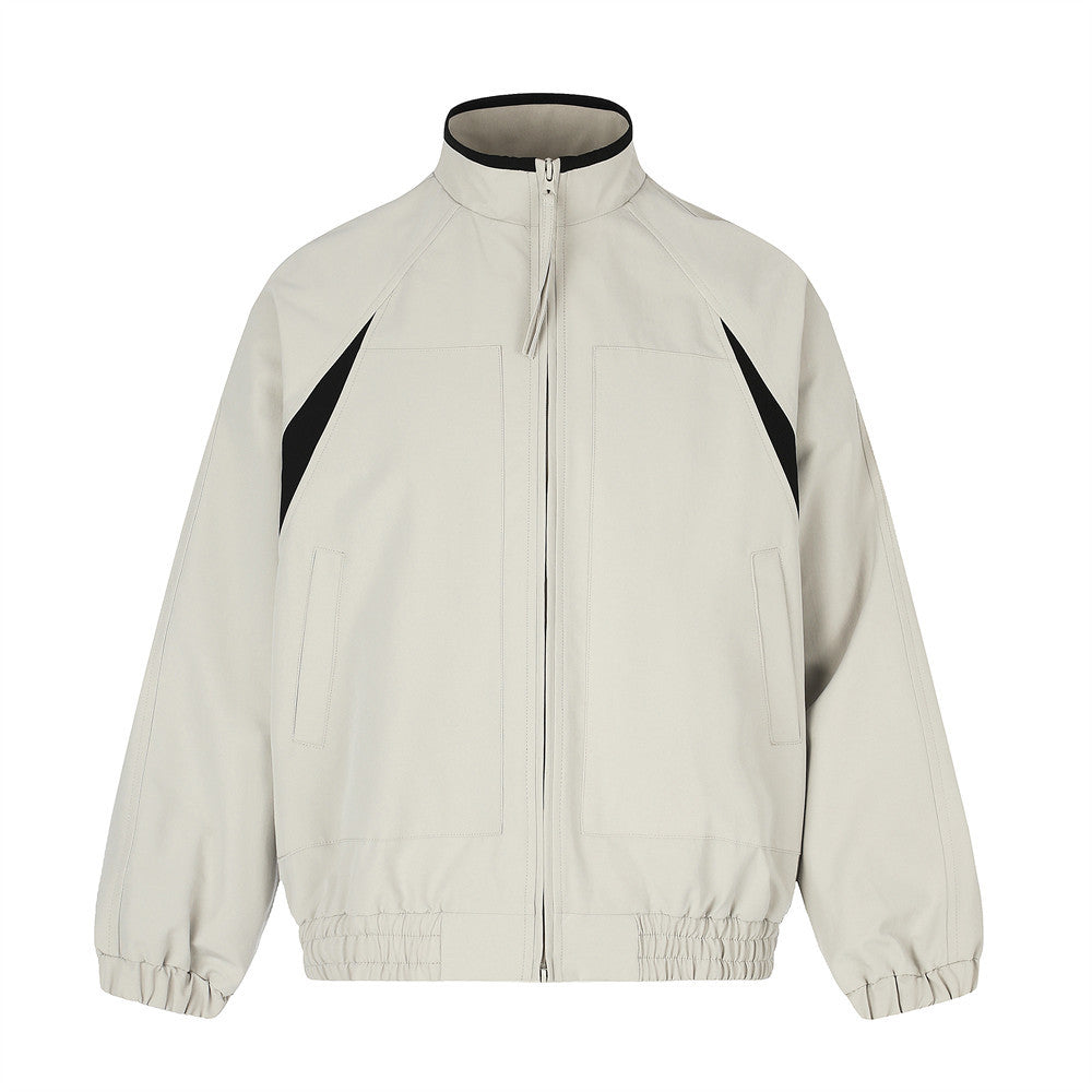 Mock Neck Colorblock Track Jacket – Relaxed Fit Zip-Up Windbreaker