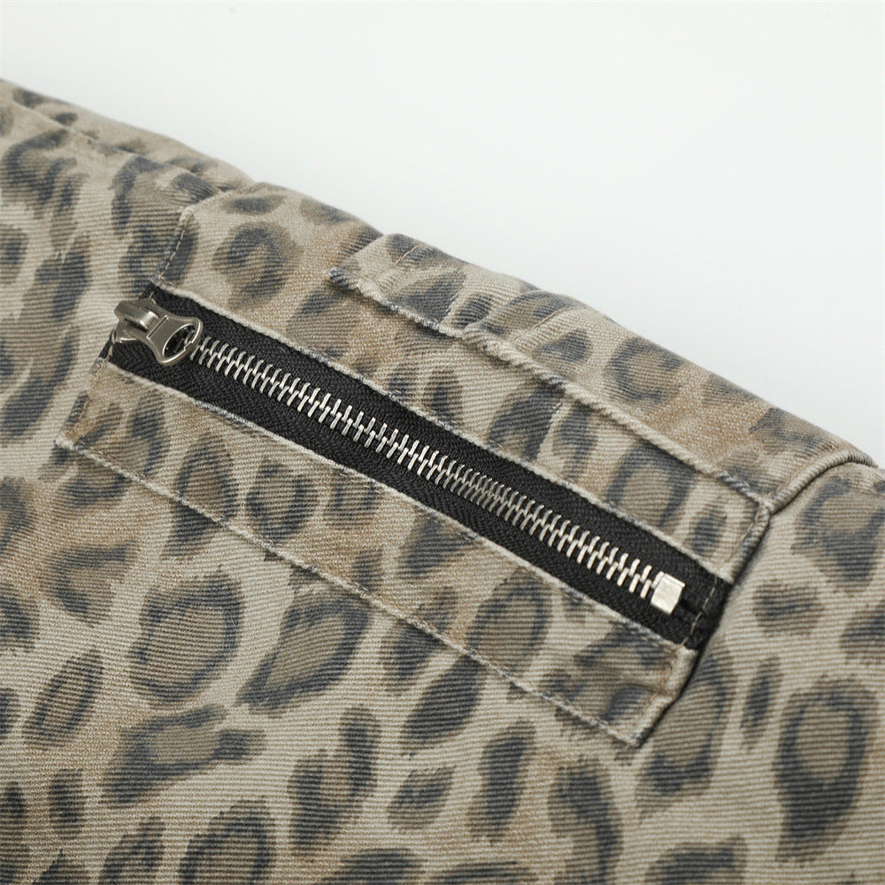 Reversible Faux Fur Leopard Print Bomber Jacket – Men's Oversized Stand Collar